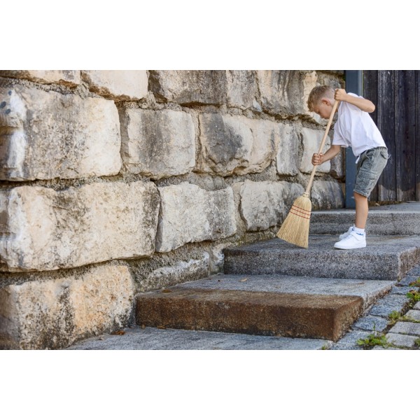 Otroška Mini metla iz riževe slame z ročajem