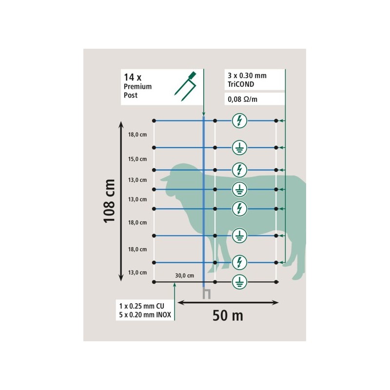 WolfNet Vario 50 m, 108 cm, Einzelspitze