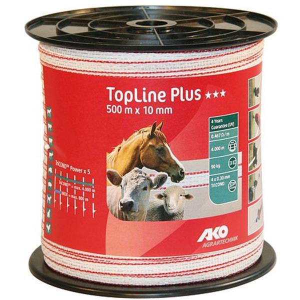 TopLine Plus Weidezaunband weiß/rot 10 mm - 500 m